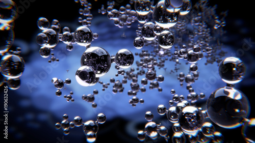 Abstract chemical 3d background with transparent molecules. Chemical elements with strong magnification.