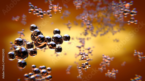 Abstract chemical 3d background with transparent molecules. Chemical elements with strong magnification.