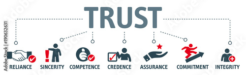 trust building concept. Banner with keywords and vector illustration icons