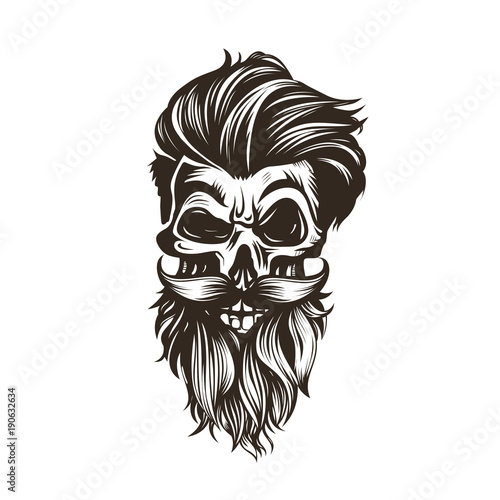 skull with a hairstyle,beard,mustache vector illustration.