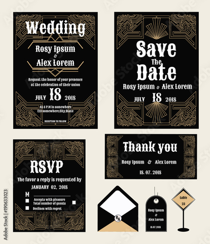 Wedding invitation   Save the date  RSVP card  Thank you card  Table number  Gift tags  Place cards  Respond card.