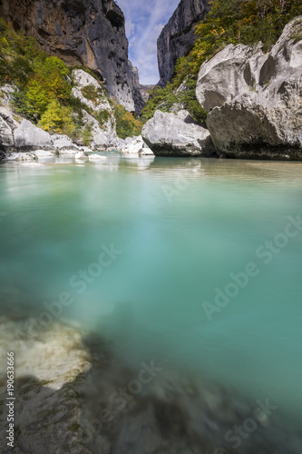 arc naturel régional du Verdon, Grand Canyon du Verdon, la rivière du Verdon à l'entrée du couloir Samson, depuis le sentier Blanc-Martel sur le GR4, Alpes de Haute-Provence