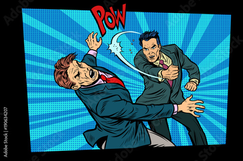 beating two fighting men, strong punch