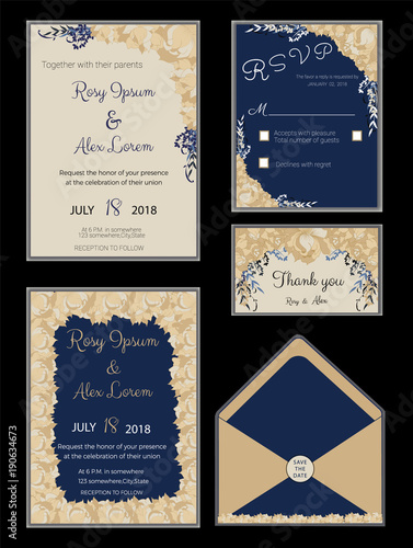 wedding invitation card suite with flower Templates.
