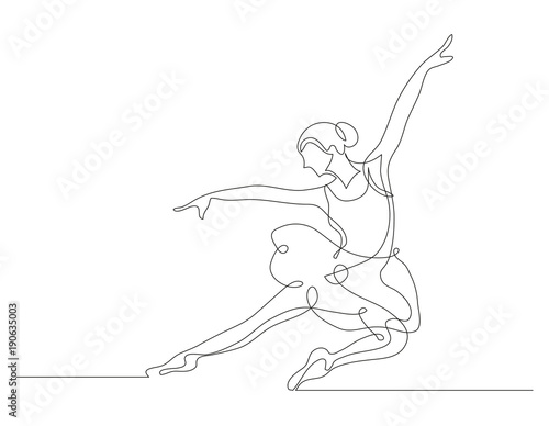 Continuous line drawing. Illustration shows a Ballerina in motion. Art. Ballet. Vector illustration