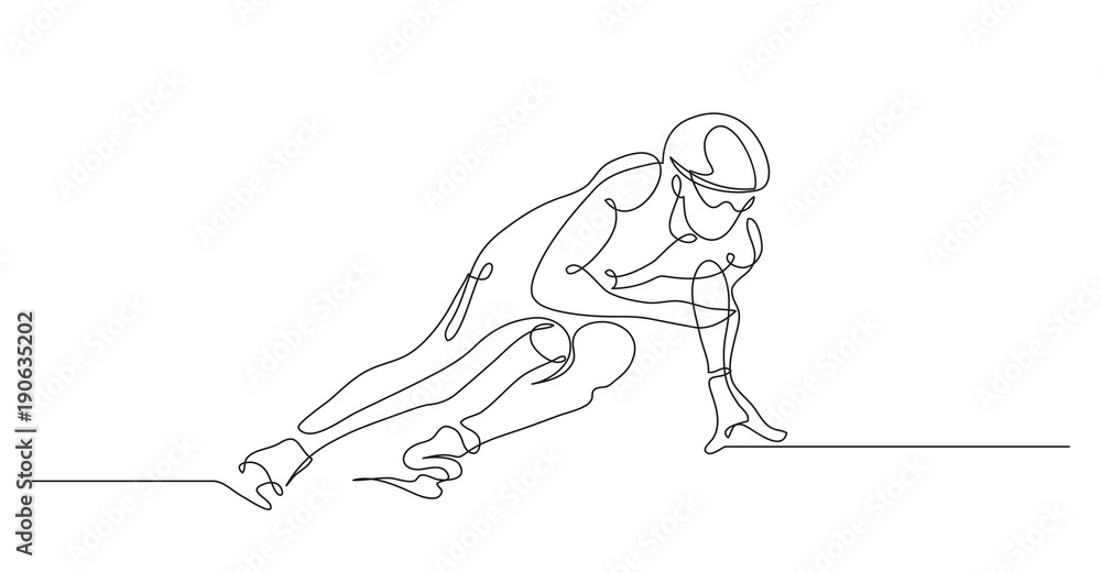 Continuous line drawing. Illustration shows a sportsman running on skates. Short track. Winter sport. Vector illustration
