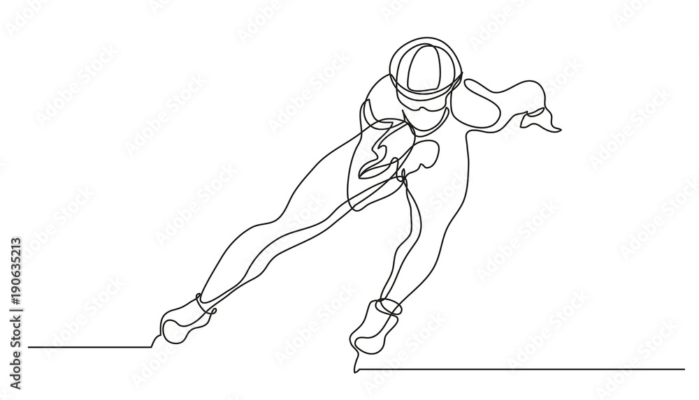 Continuous line drawing. Illustration shows a sportsman running on skates. Short track. Winter sport. Vector illustration Continuous line drawing. Illustration shows a sportsman running on skates. Short track. Winter sport. Vector illustration