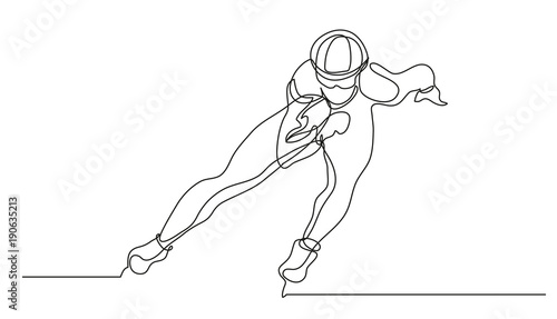Continuous line drawing. Illustration shows a sportsman running on skates. Short track. Winter sport. Vector illustration