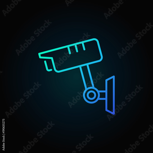 CCTV camera vector blue icon in thin line style