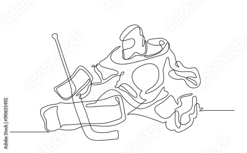 Continuous line drawing. Illustration shows a hockey goalkeeper in action. Ice Hockey. Vector illustration