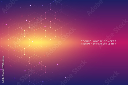 Abstract technological and scientific background with hexagons. Structure molecule and communication. Science  technology and medical concept. Vector illustration.