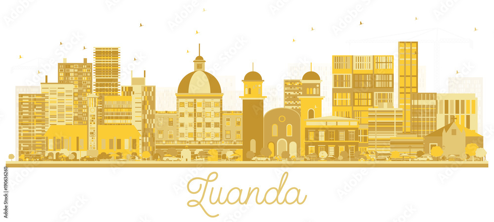 Naklejka premium Luanda Angola City Skyline Golden Silhouette.
