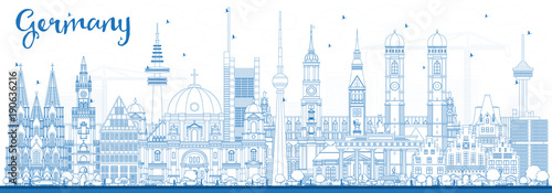 Outline Germany City Skyline with Blue Buildings.