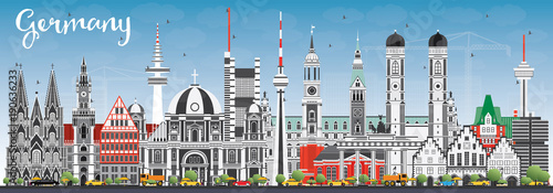 Germany City Skyline with Gray Buildings and Blue Sky.