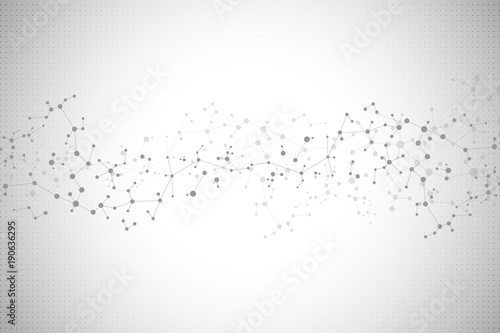 Vector molecule background, genetic and chemical compounds. Abstract connected lines with dots, medical, technological and scientific concept.