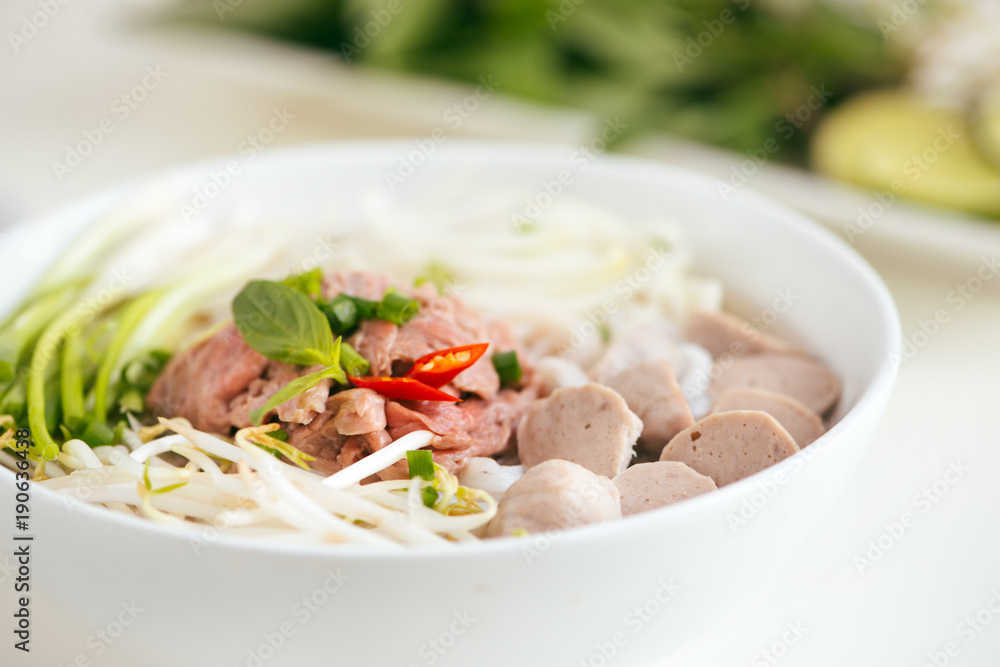 A bowl of traditional Vietnamese Pho noodle