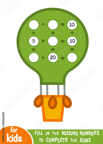 Counting Game for Children. Educational a mathematical game. Multiplication and division worksheets with Air balloon