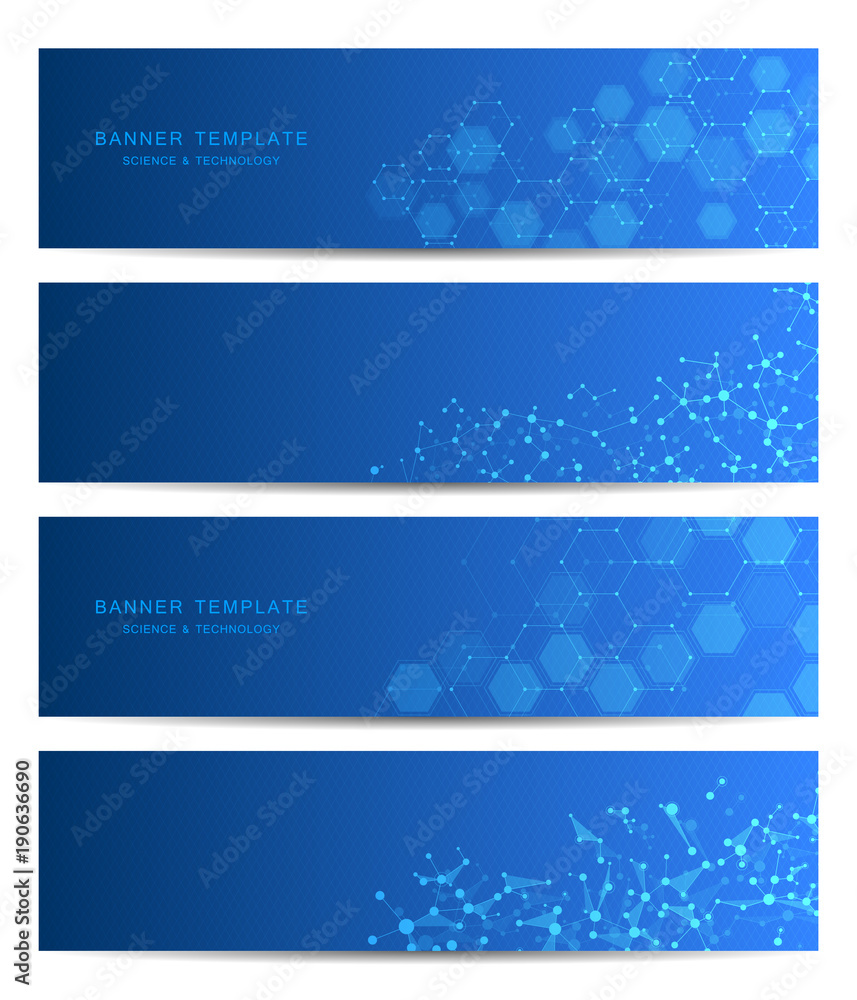 Science and technology banners. DNA molecule structure background. Scientific and technological concept. Vector illustration.
