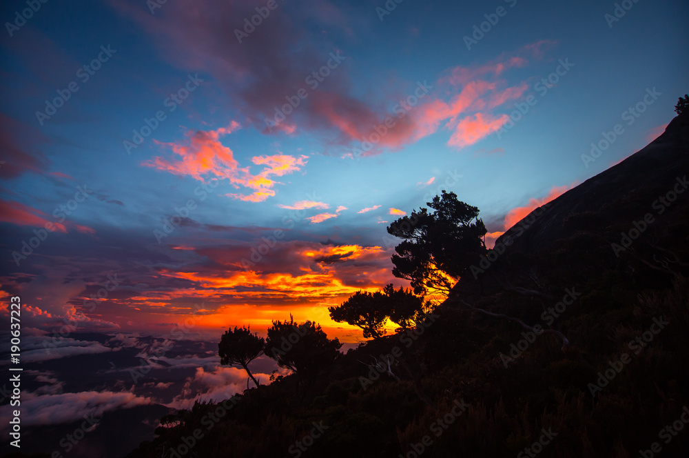 amazing and extreme color of sunset from the mountain