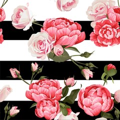 Fototapete Rosenmuster Pfingstrosen und Rosen florales Muster  © Лилия Судакова