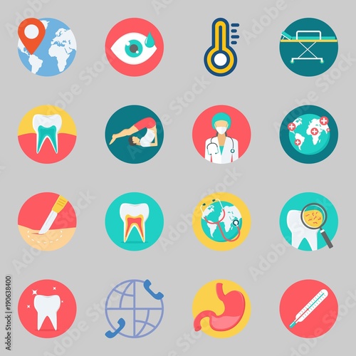 Icons set about Medical. with tooth, stomach and thermometer