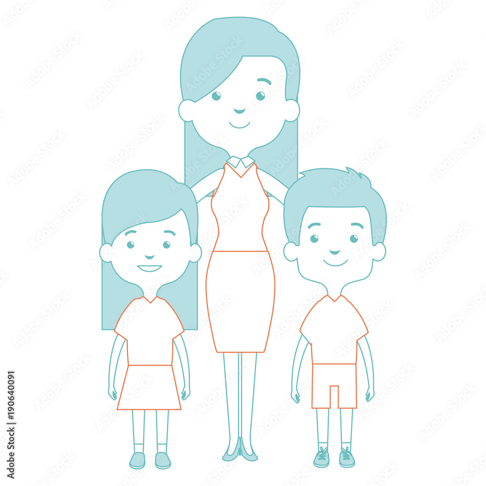 cute mother avatar character with kids vector illustration design