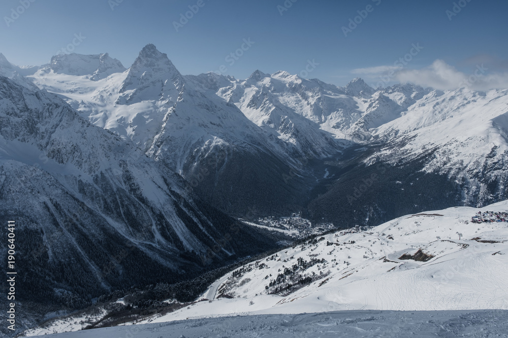 Obraz premium Ski resort Dombay at winter, Karachay-Cherkessia, Russia