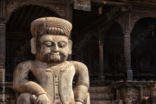  Statue in front of Dattatreya Temple, Bhaktapur, Nepal photo