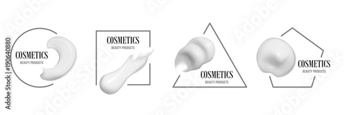 A set of smears of white cream. Logo of cosmetic products. Vector illustration.
