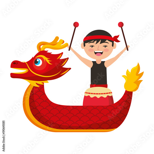 red dragon man with drum festival chinese vector illustration