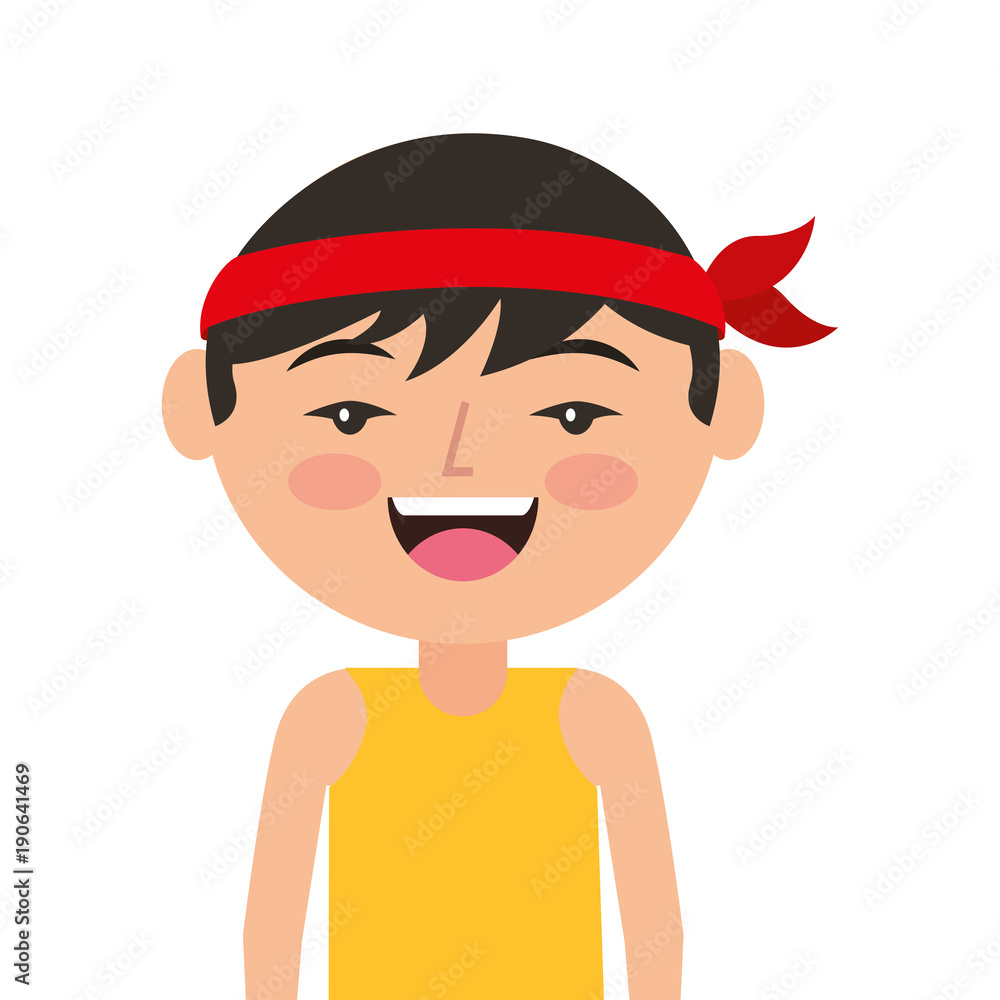portrait happy cartoon man chinese with head band vector illustration portrait happy cartoon man chinese with head band vector illustration
