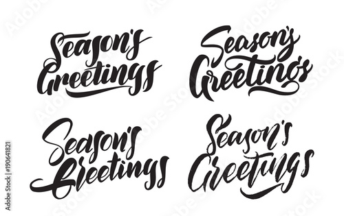 Set of Handwritten type lettering of Seasons Greetings. Typography design