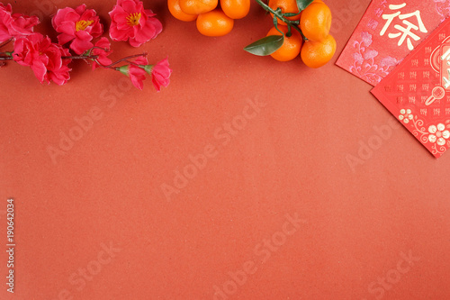 Wallpaper Mural Chinese New Year background with festival decorations. Chinese characters means luck and prosperity Torontodigital.ca