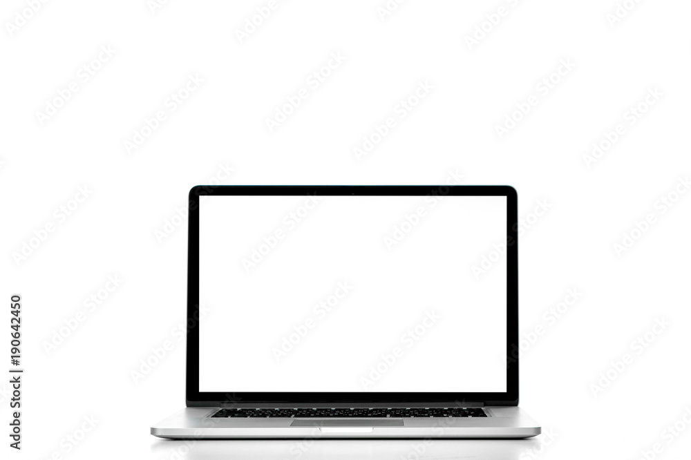 Laptop with blank white screen on white background. Laptop with blank white screen on white background.