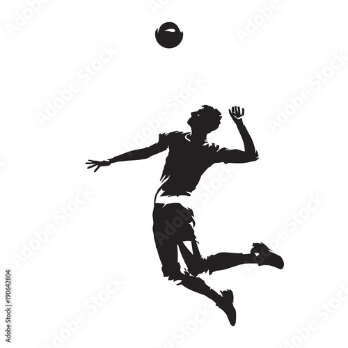 Volleyball player serving ball, abstract vector silhouette