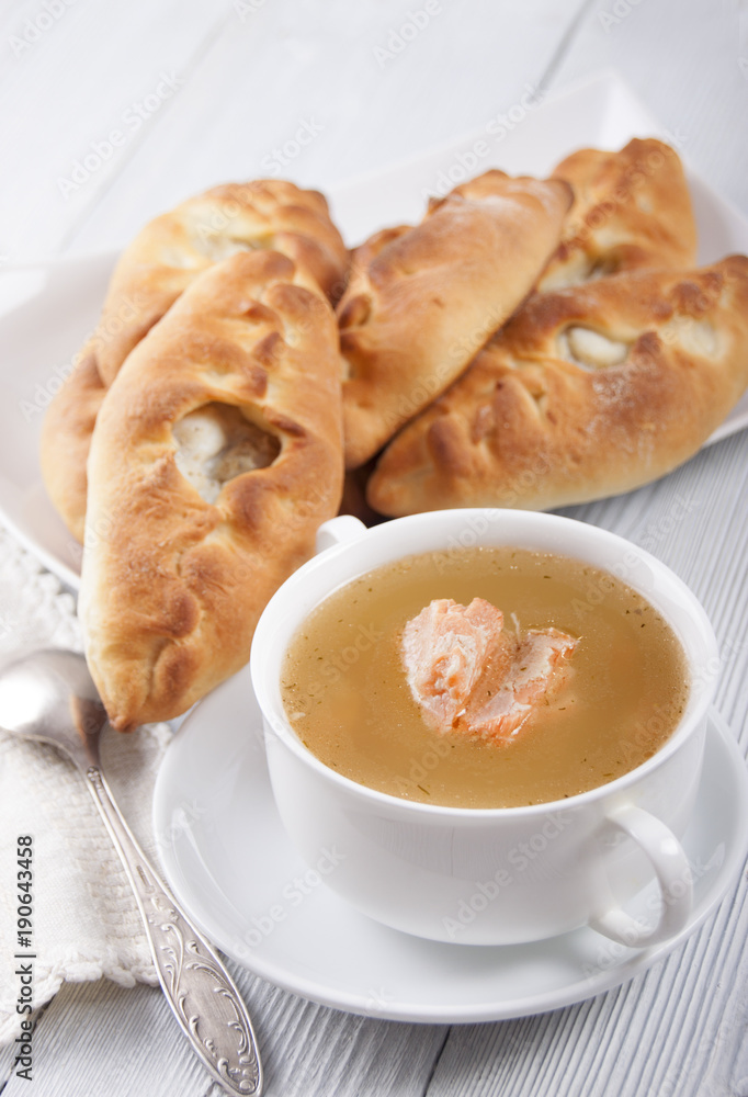 Soup from a salmon and rasstegais with fish Soup from a salmon and rasstegais with fish