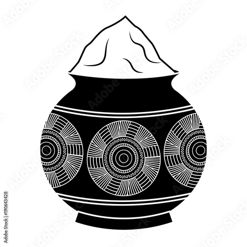 powder mud pot and mandala vector illustration black and white design