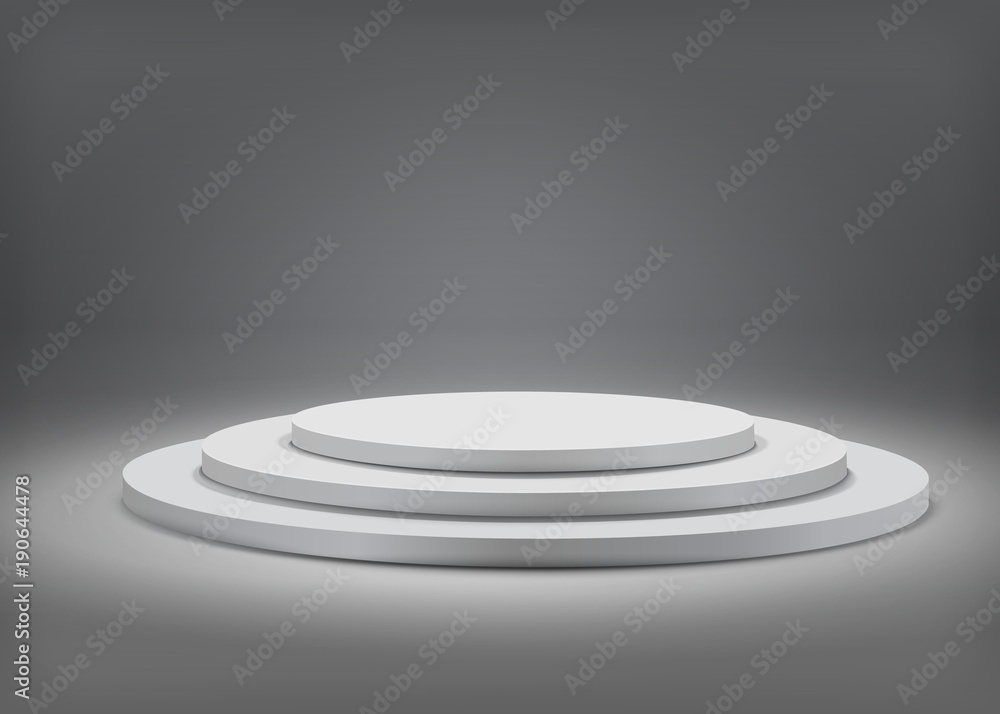 Obraz premium Tree step gray round podium on grey background.