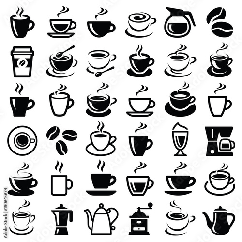 Valokuvatapetti Coffee icon collection - vector outline illustration and silhouette