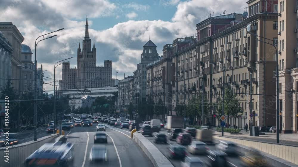 Busy Traffic In Big City. The Garden Ring In Moscow