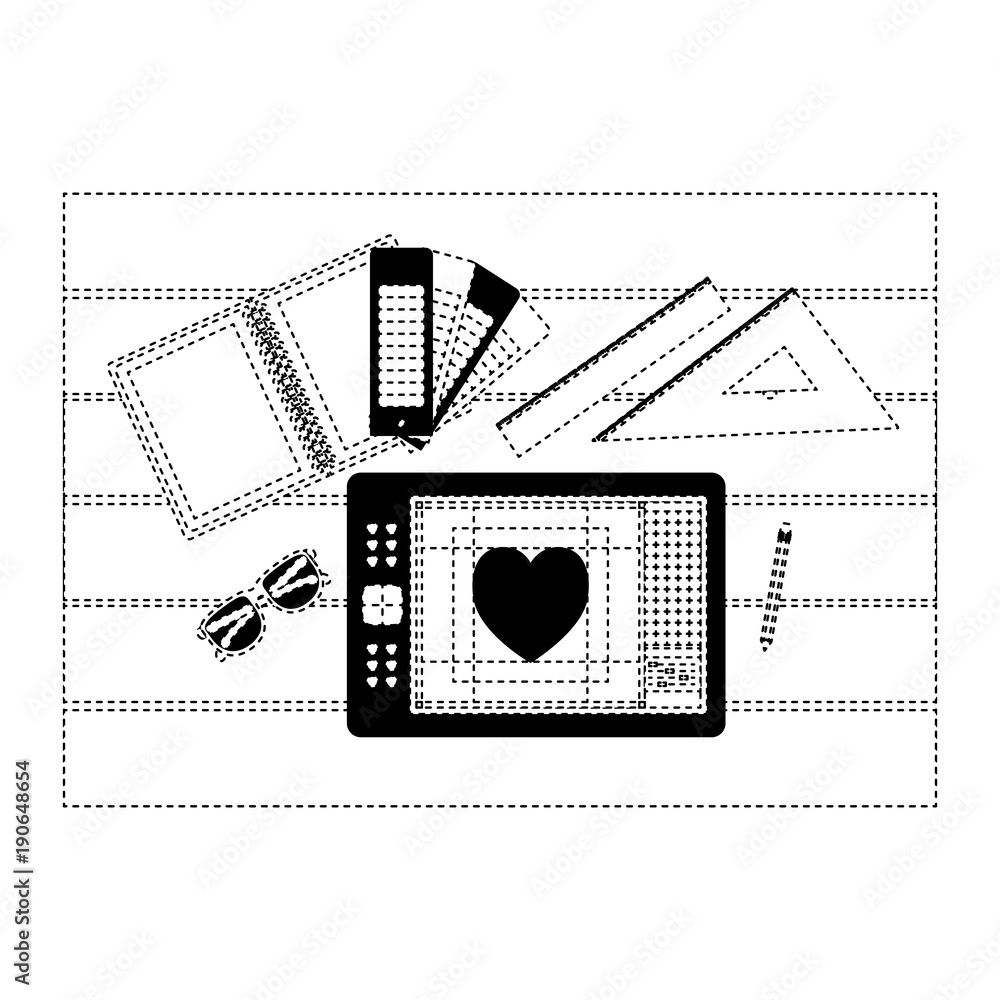 Fototapeta premium notebook design tool tablet digitizer desk draw heart vector illustration