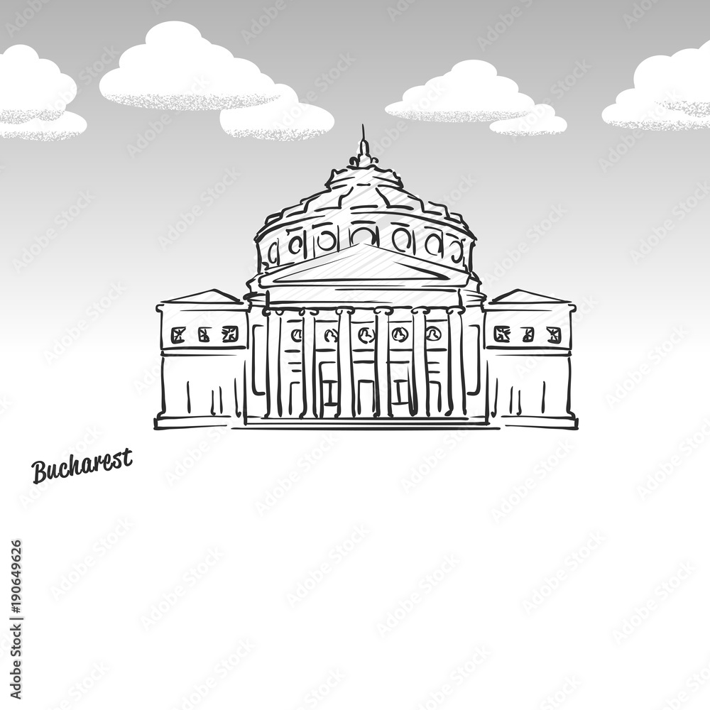 Bucharest, Romania famous landmark sketch