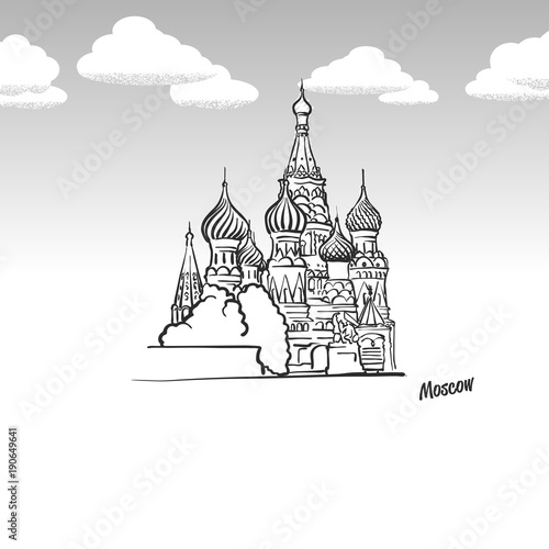 Moscow, Russia famous landmark sketch