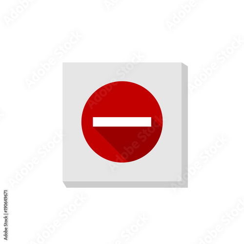 Flat round minus sign red icon, button. Negative symbol isolated on white background.