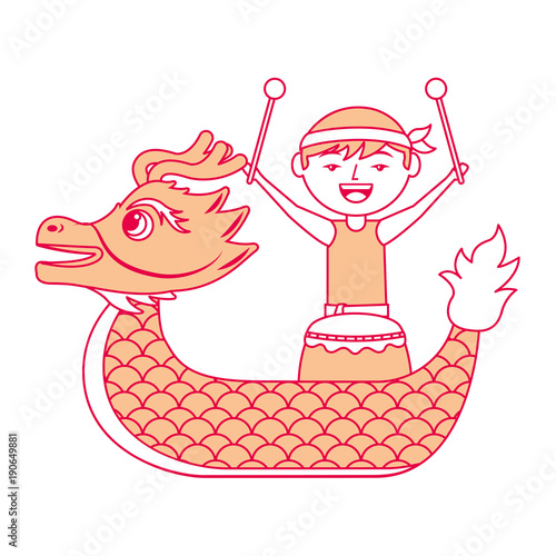 orange dragon  man with drum festival chinese vector illustration