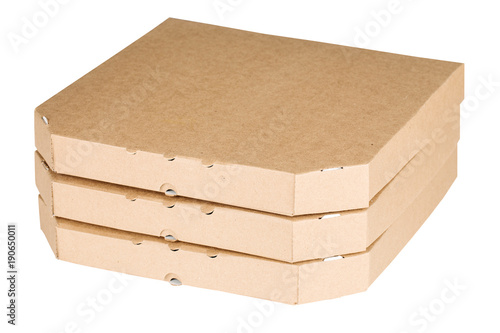 packing boxes with pizza on a white background