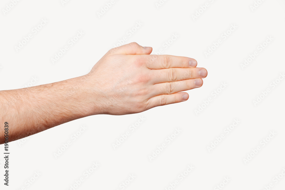 Show your hand isolated on white background. Man hand. Show your hand isolated on white background. Man hand.