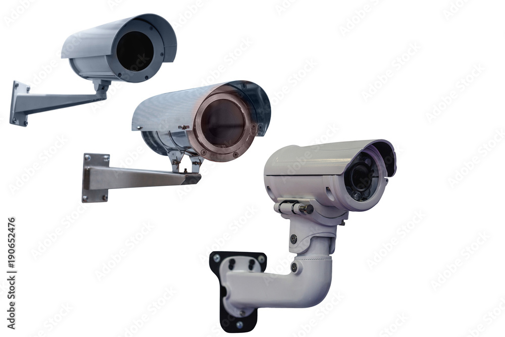 Naklejka premium some weatherproof cameras of different design isolated on white background