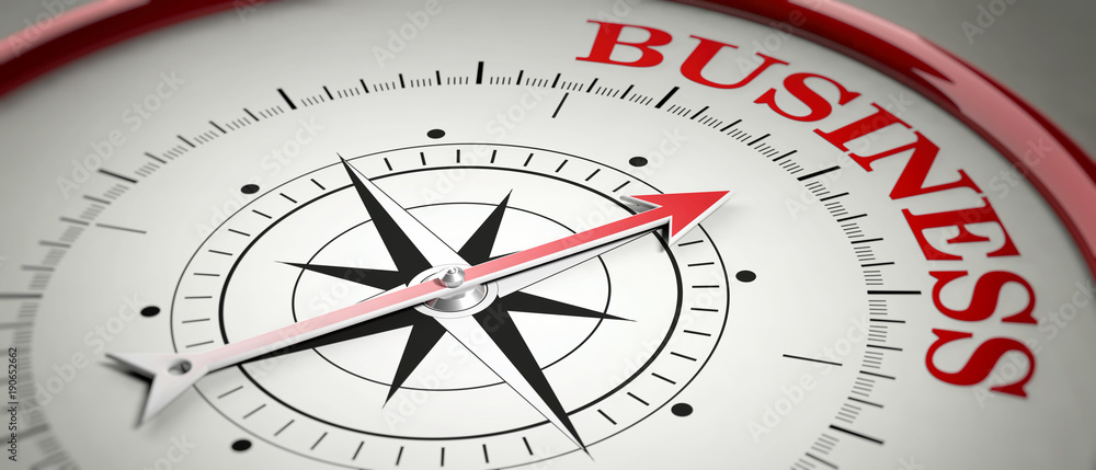 Business concept. Compass red arrow pointing at word Business. 3d illustration Business concept. Compass red arrow pointing at word Business. 3d illustration