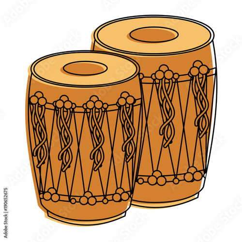 pair musical instrument punjabi drum dhol indian traditional vector illustration